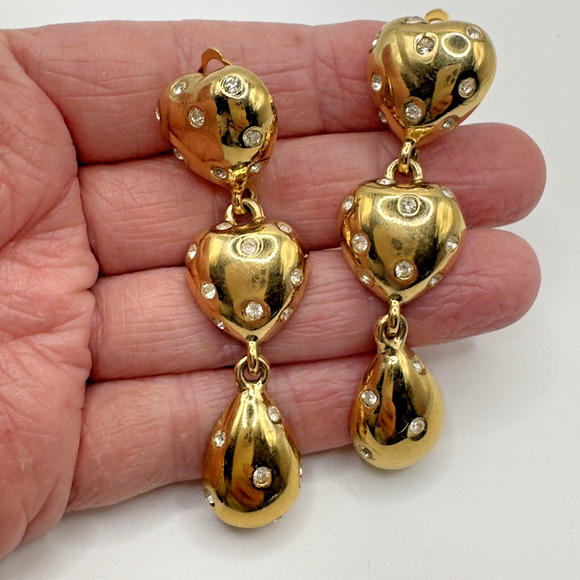 Givenchy Vintage Heart Clip Earrings Gold Tone Chunky Runway 1980 Valentines Day - Picture 3 of 12